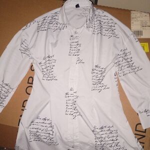 SHEIN White Script Print Blouse